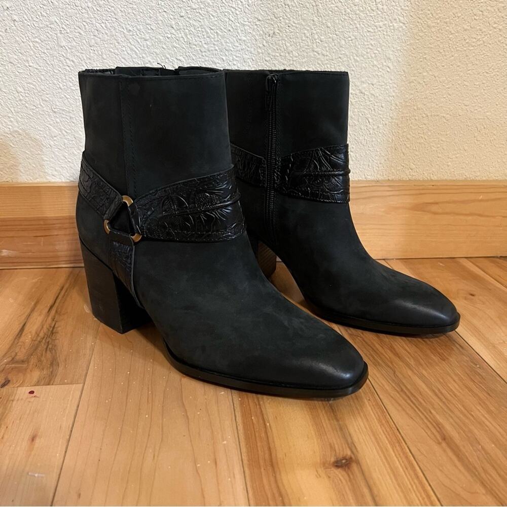 Vionic Carnelia black suede leather heeled ankle boots water repellent NEW 8M